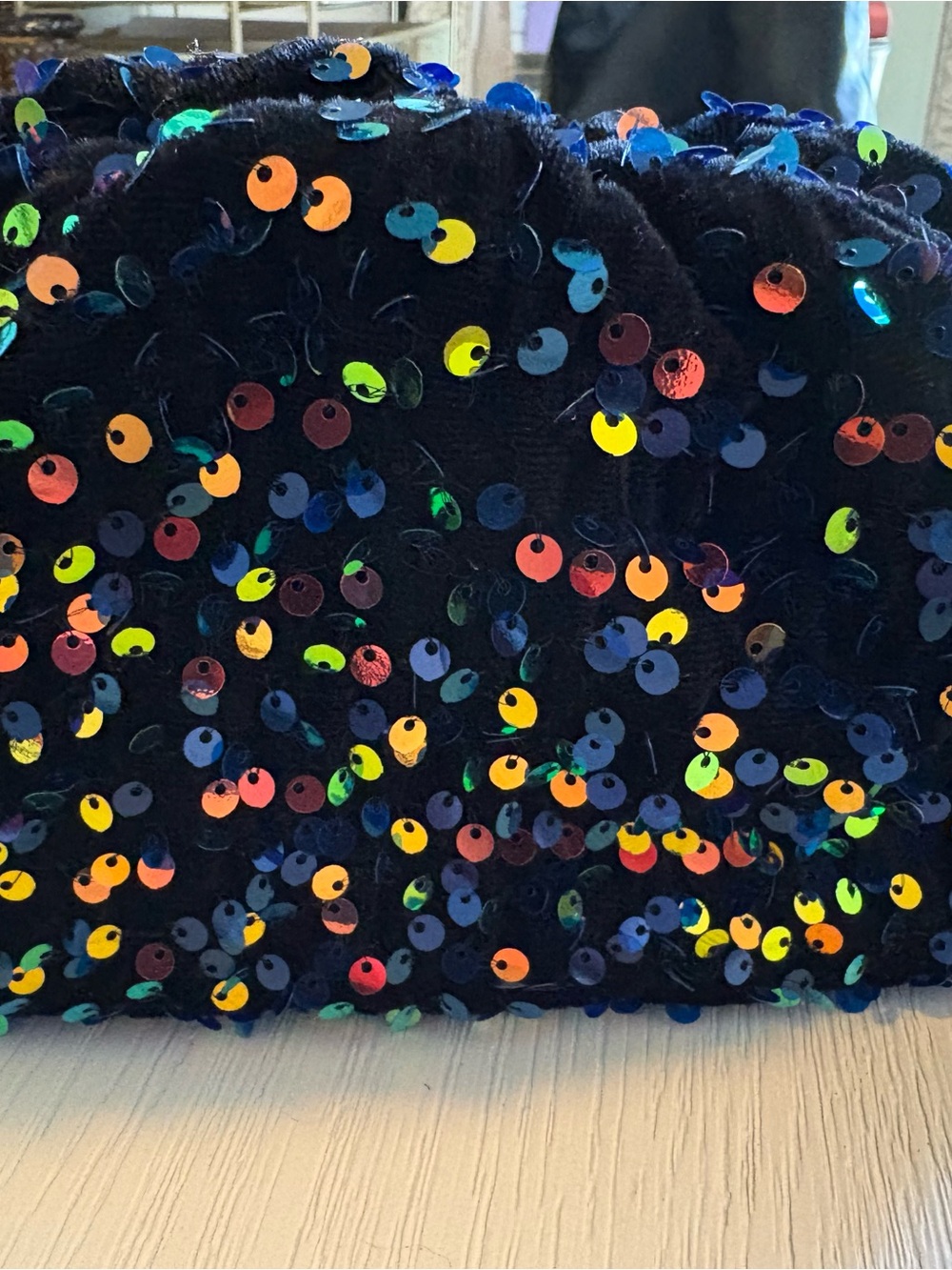Maeve Black Sequin Clutch with Multicolor Iridescent Accents